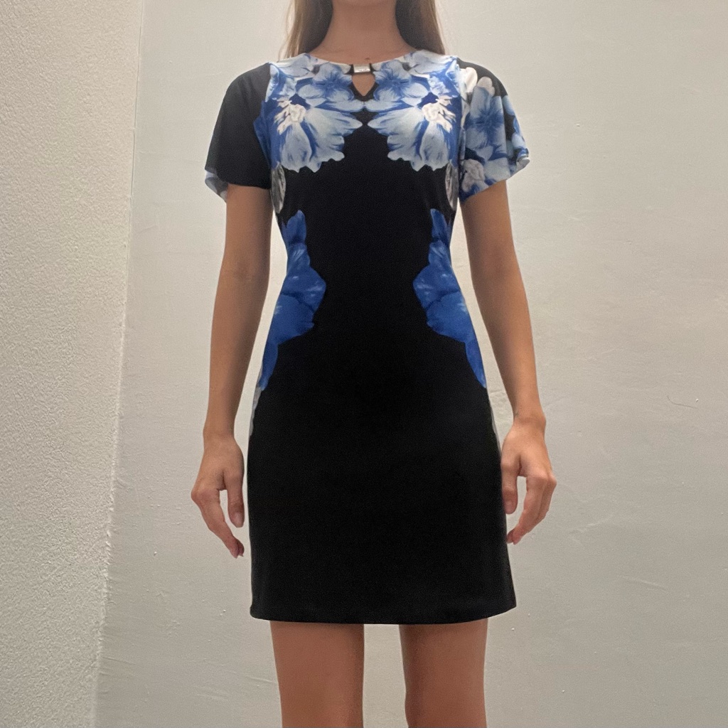 Calvin Klein Black Dress With Blue Floral Accents